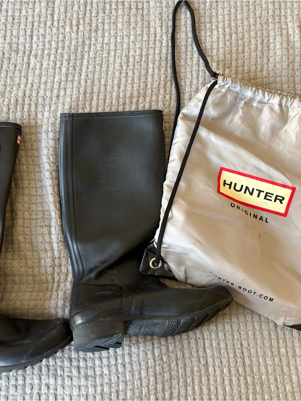Hunter Black Foldable Tall Rain Boots with Branded Drawstring Bag